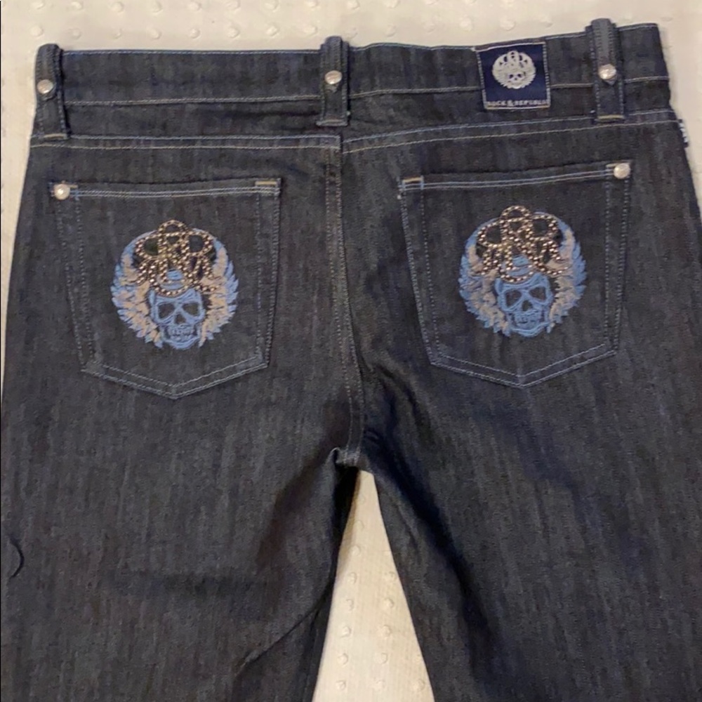Rock & Republic Straight Leg Jeans w/ Wings Skulls